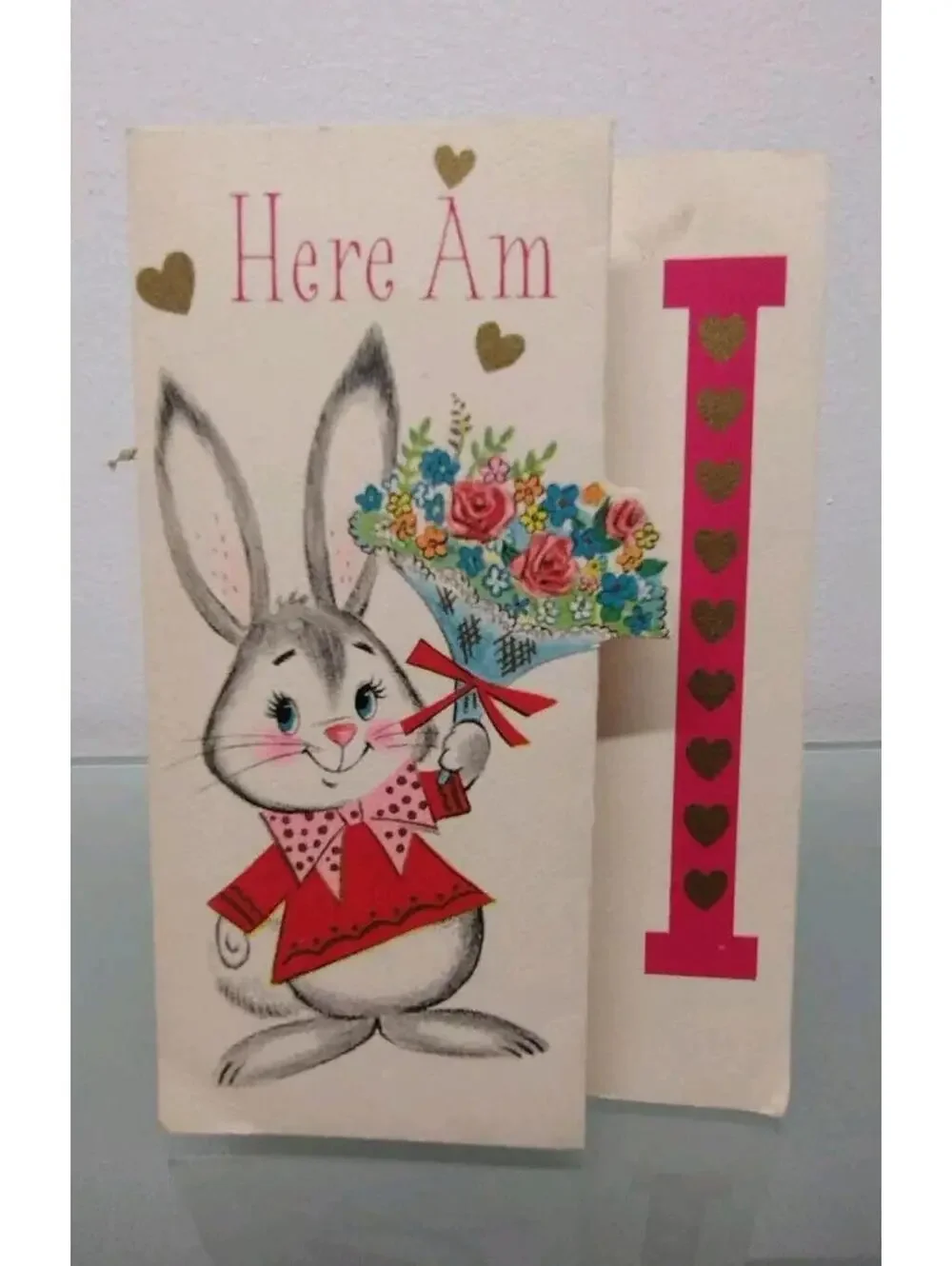 Valentines Day Card HERE AM SAYIN'... HI Bunny Valentine Rust Craft VINTAGE 60s